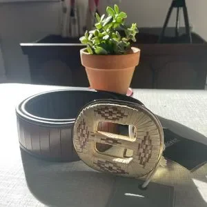 Boho Framed genuine leather belt with southwestern-style belt buckle Southwestern Style Brown Leather Belt With Red Green Yellow  main image 4